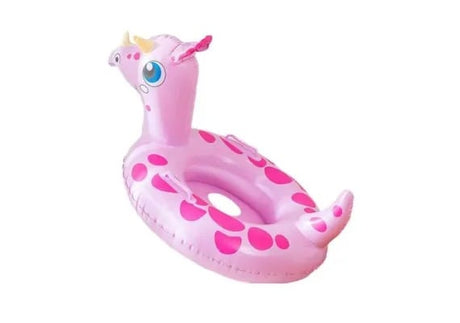 Colac inot copii model girafa roz cu cap 3D, manere si coada decorativa, gonflabil si usor de folosit, ideal pentru piscina, mare sau vacanta,