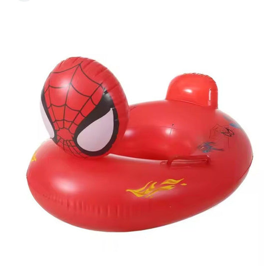 Colac inot copii rosu cu fata 3D supererou, cu spatar si manere, gonflabil si sigur, ideal pentru piscina, mare sau vacanta,