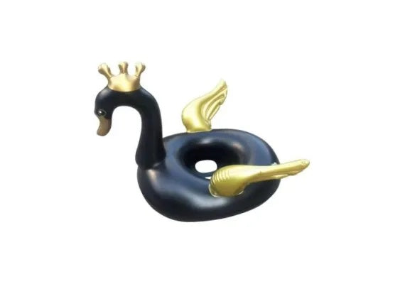 Colac inot lebada cu coroana pentru copii si adulti, gonflabil, elegant si rezistent, model alb sau negru cu aripi 3D, ideal pentru piscina, plaja sau petreceri de vara,