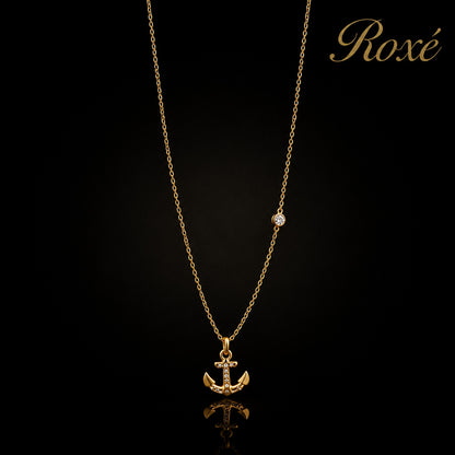 Colier auriu Roxé cu ancora si cristale, elegant, reglabil 40+5 cm