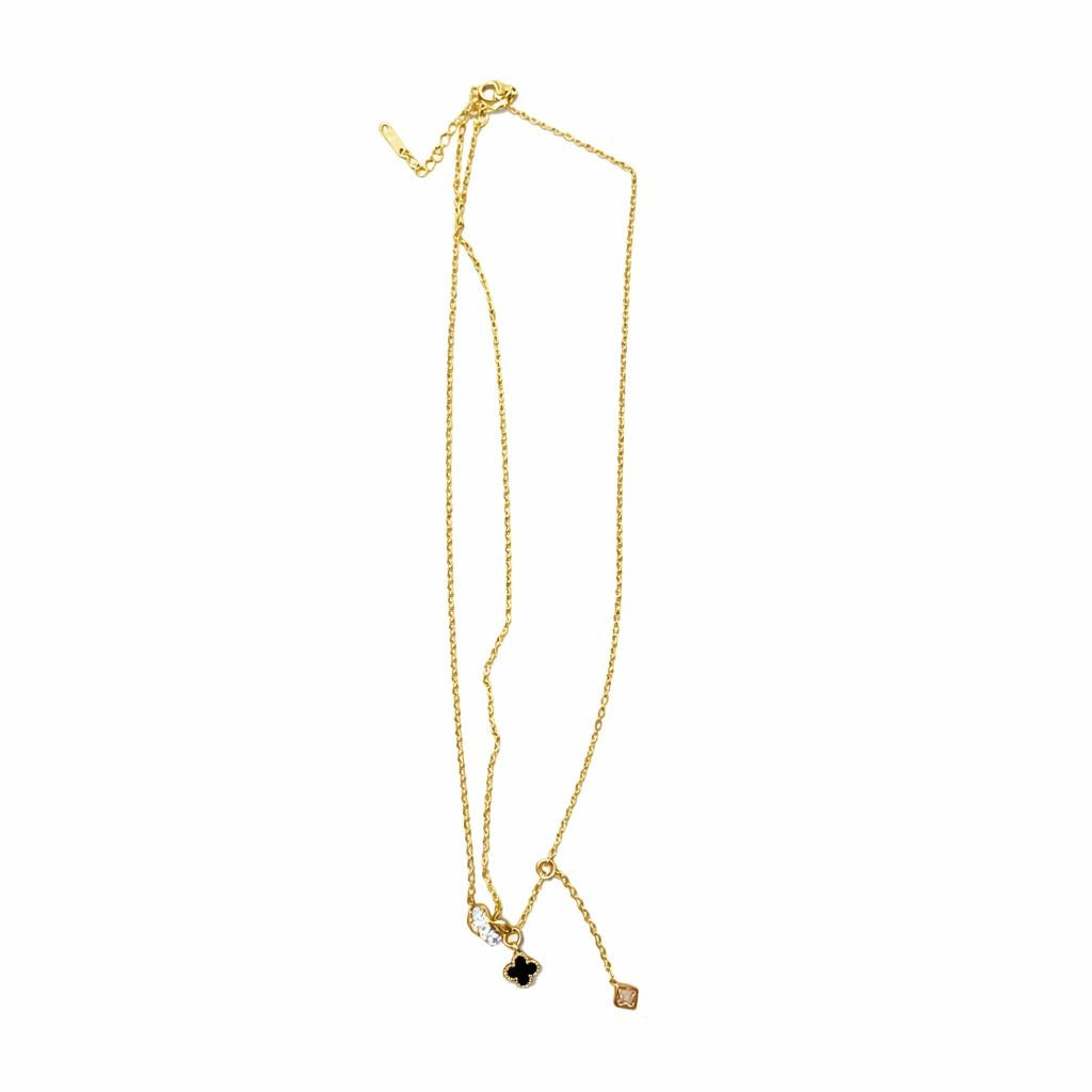 Colier auriu Roxé cu pandantive delicate și simbol negru, reglabil 42+5 cm