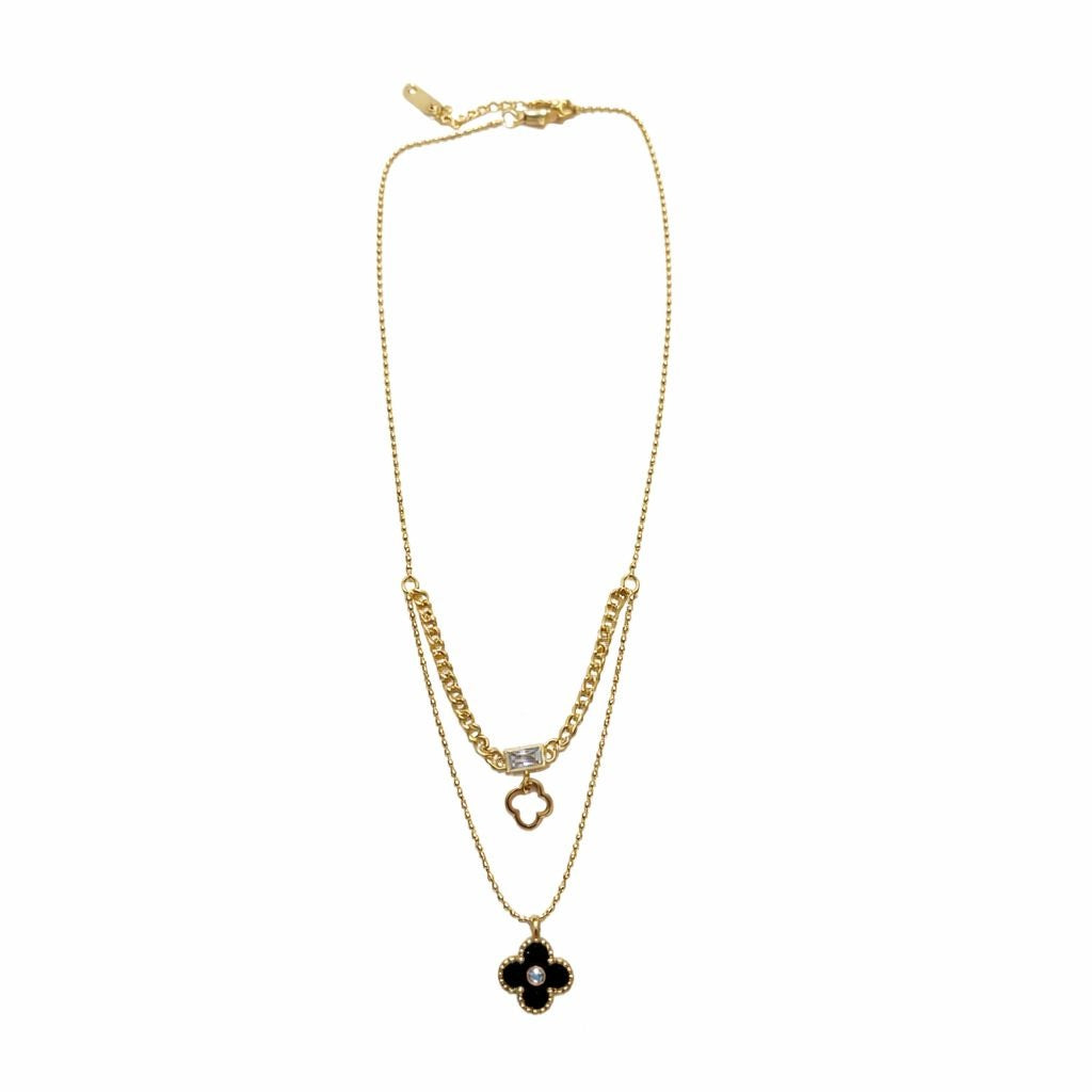 Colier auriu Roxé tip stratificat cu simbol negru și detalii elegante, 42+5 cm