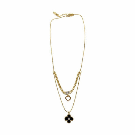 Colier auriu Roxé tip stratificat cu simbol negru și detalii elegante, 42+5 cm