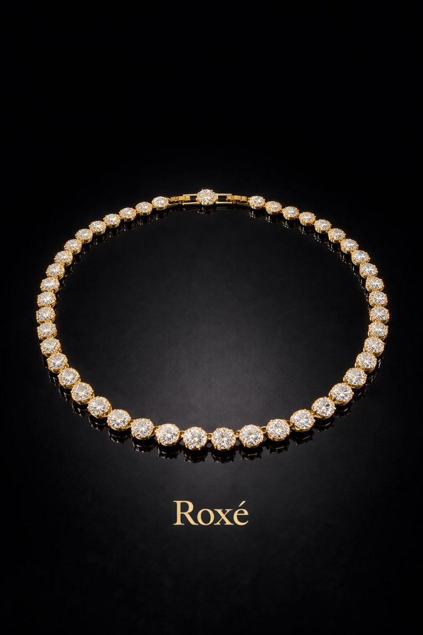 Colier dama ROXE lux auriu cu cristale rotunde, stralucire intensa, 40 cm