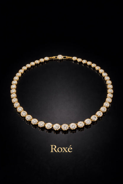 Colier dama ROXE lux auriu cu cristale rotunde, stralucire intensa, 40 cm