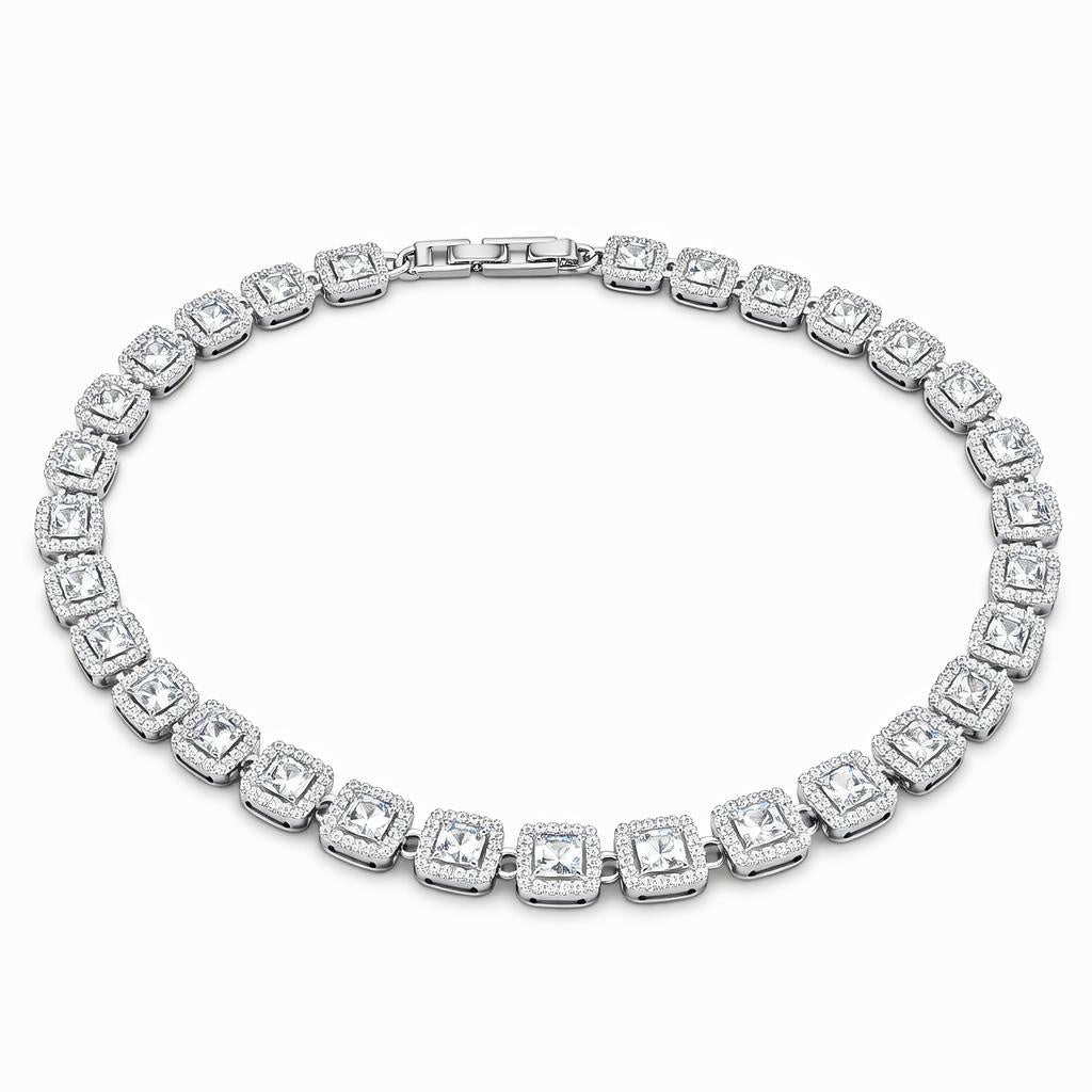 Colier ROXE argintiu cu cristale patrate, design elegant, lungime 40 cm
