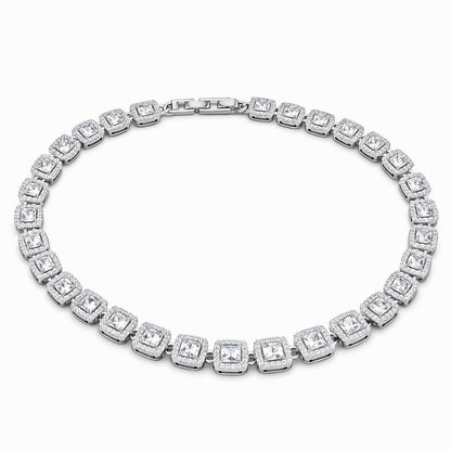 Colier ROXE argintiu cu cristale patrate, design elegant, lungime 40 cm