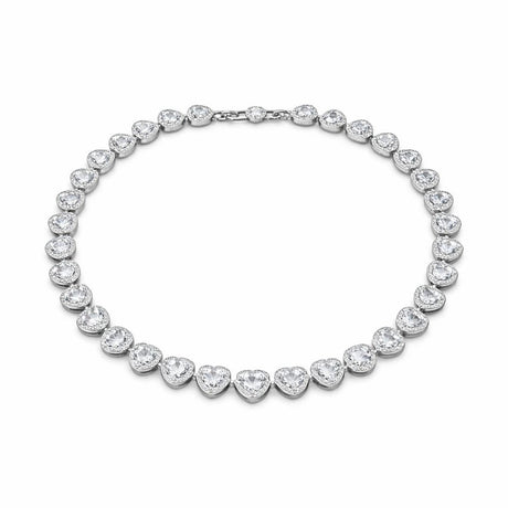 Colier ROXE argintiu elegant cu inimioare din cristale stralucitoare, design romantic premium, 40 cm