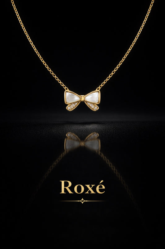 Colier Roxé auriu cu pandantiv fundiță elegantă – material inoxidabil, 40 cm, reglabil