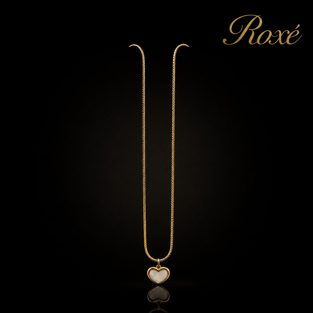 Colier Roxé auriu cu pandantiv inimioară albă – material inoxidabil, 40 cm, reglabil