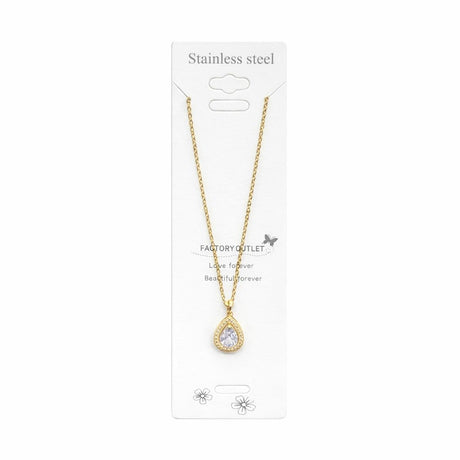 Colier Roxé auriu cu pandantiv lacrimă si cristal, 40 cm, reglabil