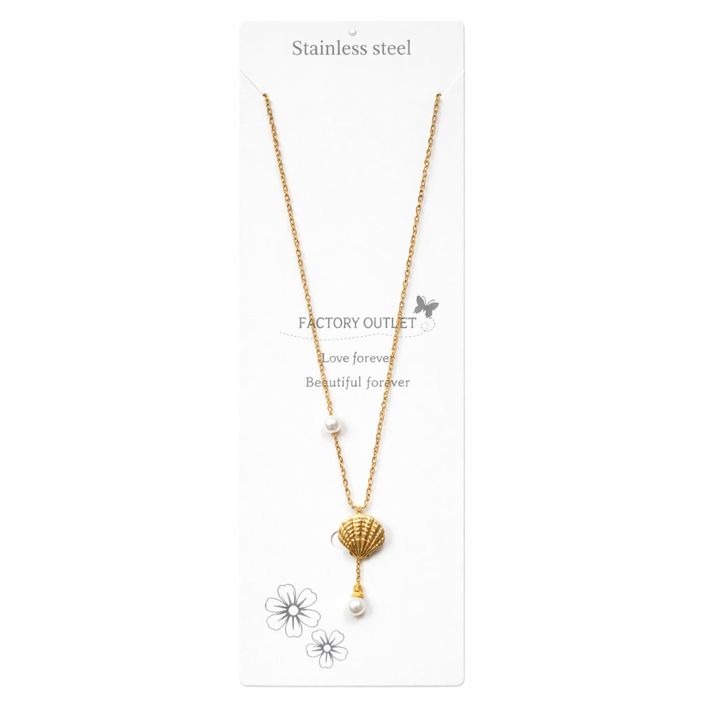 Colier Roxé auriu cu pandantiv scoică și perle – material inoxidabil, 40 cm, reglabil