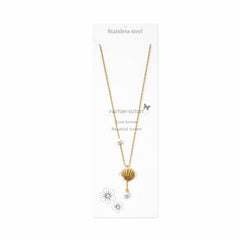 Colier Roxé auriu cu pandantiv scoică și perle – material inoxidabil, 40 cm, reglabil