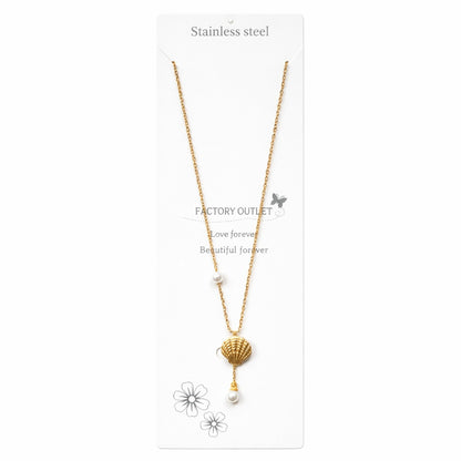 Colier Roxé auriu cu pandantiv scoică și perle – material inoxidabil, 40 cm, reglabil