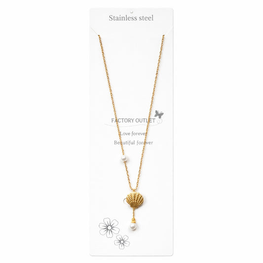 Colier Roxé auriu cu pandantiv scoică și perle – material inoxidabil, 40 cm, reglabil