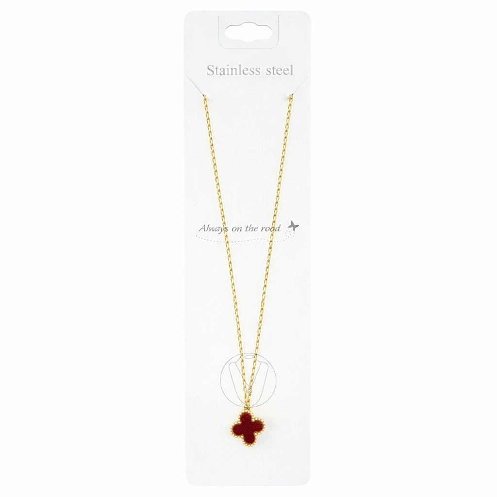 Colier Roxé auriu cu pandantiv trifoi roșu – material inoxidabil, 40 cm, reglabil