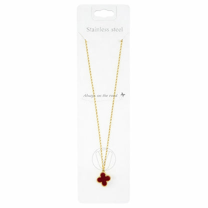 Colier Roxé auriu cu pandantiv trifoi roșu – material inoxidabil, 40 cm, reglabil