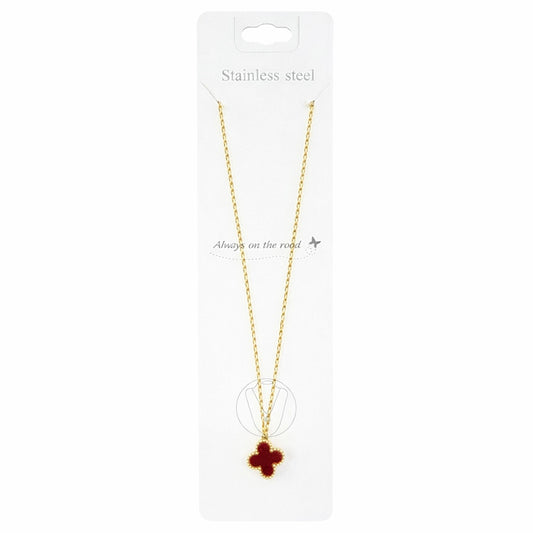 Colier Roxé auriu cu pandantiv trifoi roșu – material inoxidabil, 40 cm, reglabil