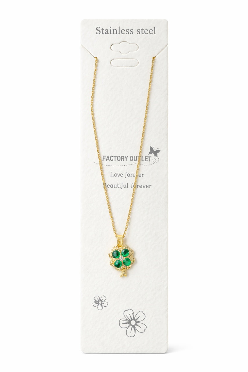 Colier Roxé auriu cu pandantiv trifoi verde cu cristale, 40 cm, reglabil