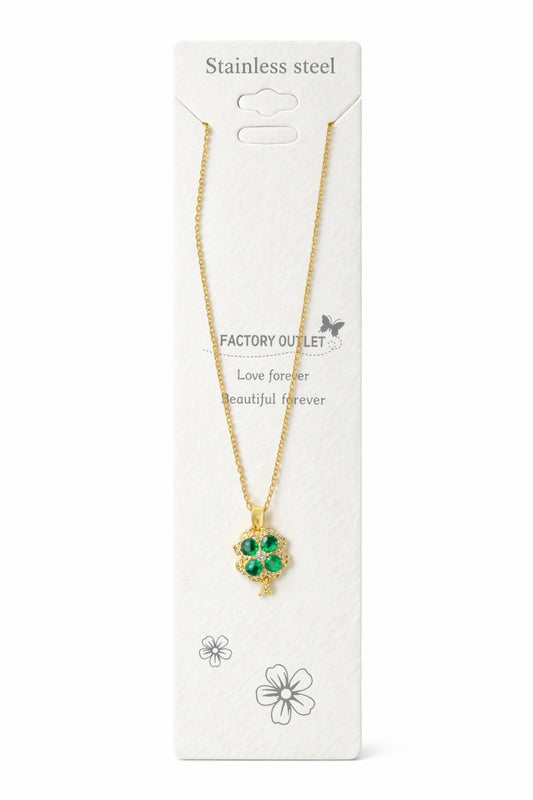 Colier Roxé auriu cu pandantiv trifoi verde cu cristale, 40 cm, reglabil