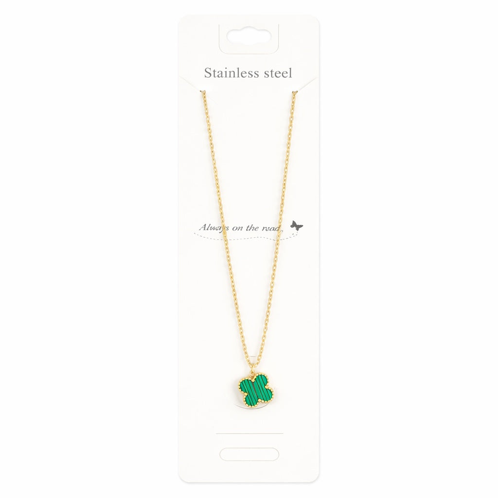 Colier Roxé auriu cu pandantiv trifoi verde cu dungi – material inoxidabil, 40 cm, reglabil