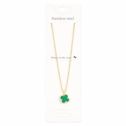 Colier Roxé auriu cu pandantiv trifoi verde cu dungi – material inoxidabil, 40 cm, reglabil