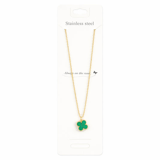 Colier Roxé auriu cu pandantiv trifoi verde cu dungi – material inoxidabil, 40 cm, reglabil