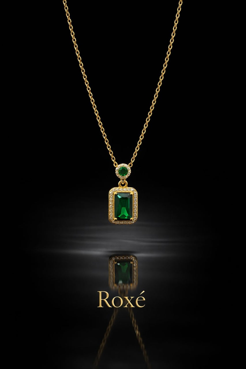 Colier Roxé Auriu cu Pandantiv Verde si cristale, Elegant, Reglabil 40 cm