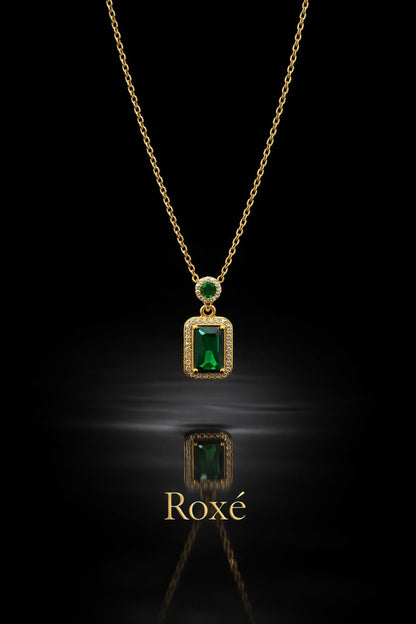 Colier Roxé Auriu cu Pandantiv Verde si cristale, Elegant, Reglabil 40 cm