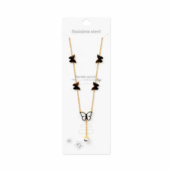 Colier Roxé auriu cu pandantive fluturași și perlă – material inoxidabil, 40 cm, reglabil