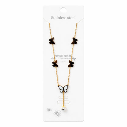 Colier Roxé auriu cu pandantive fluturași și perlă – material inoxidabil, 40 cm, reglabil