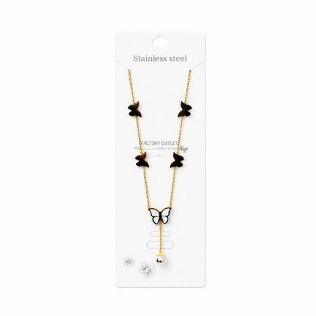 Colier Roxé auriu cu pandantive fluturași și perlă – material inoxidabil, 40 cm, reglabil