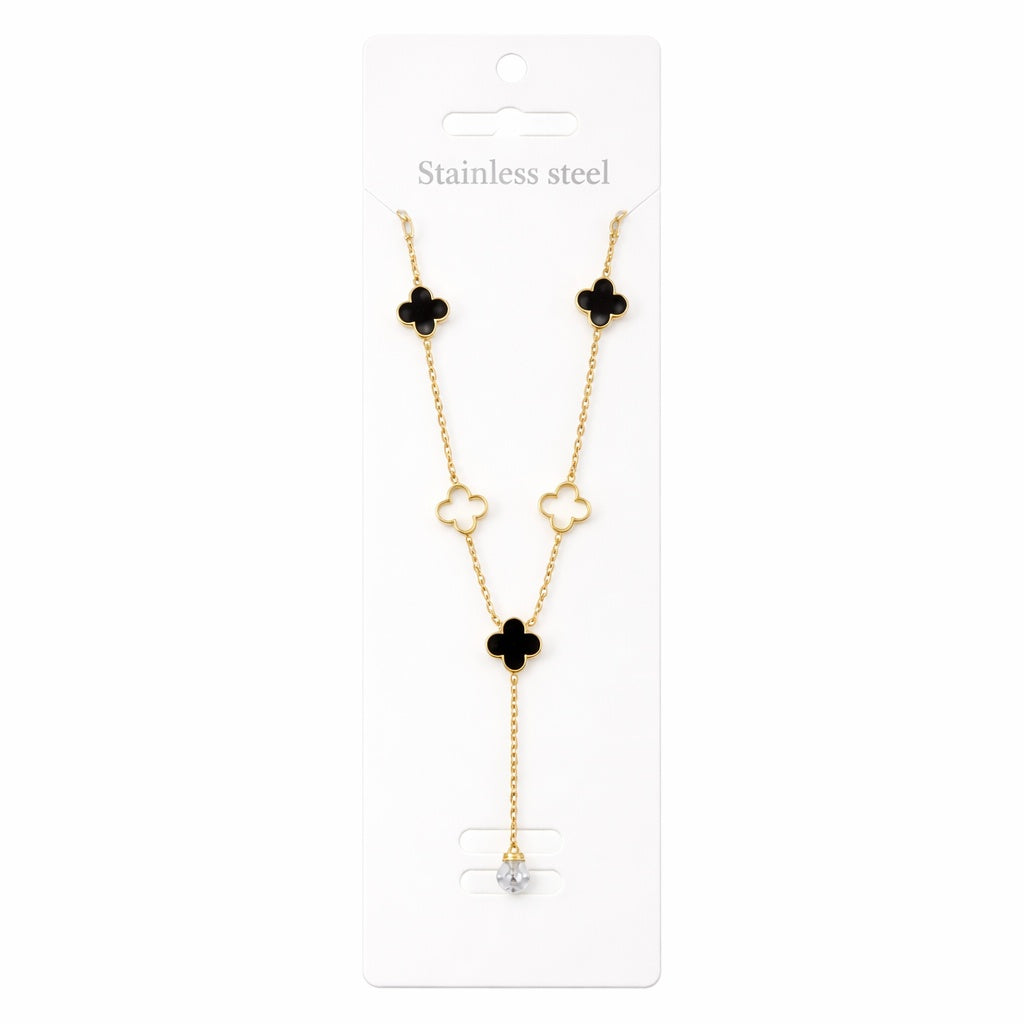 Colier Roxé auriu cu pandantive trifoi și cristal – material inoxidabil, 40 cm, reglabil