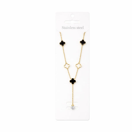 Colier Roxé auriu cu pandantive trifoi și cristal – material inoxidabil, 40 cm, reglabil