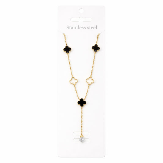 Colier Roxé auriu cu pandantive trifoi și cristal – material inoxidabil, 40 cm, reglabil