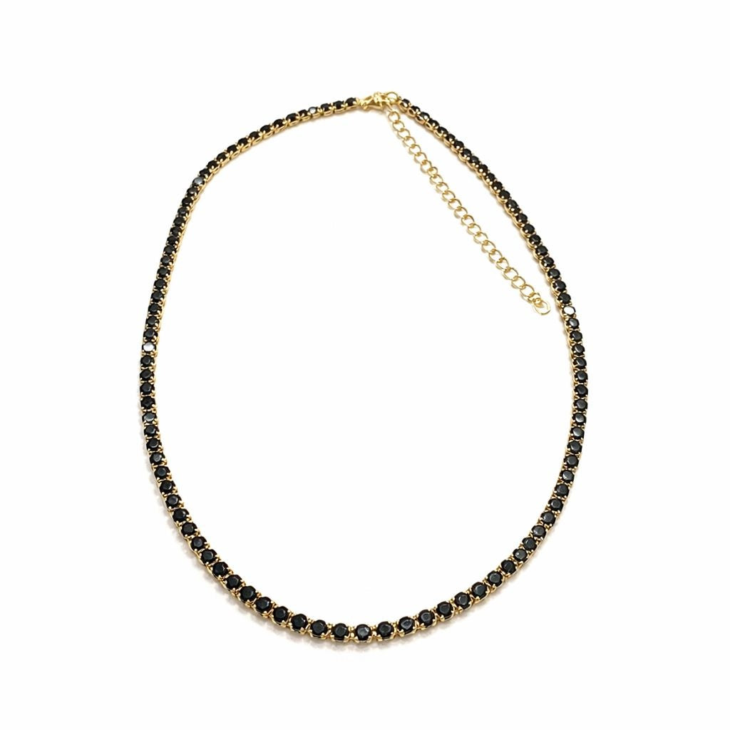 Colier Roxe Auriu cu Pietricele Negre, Elegant, 36 cm, material inoxidabil , reglabil