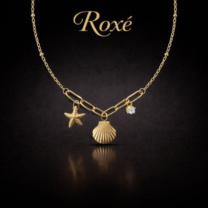 Colier ROXE auriu cu stea de mare scoica si pietricica design elegant reglabil