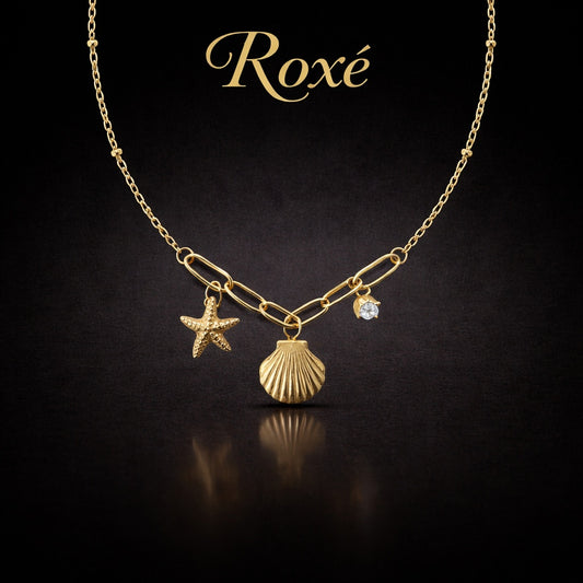 Colier ROXE auriu cu stea de mare scoica si pietricica design elegant reglabil