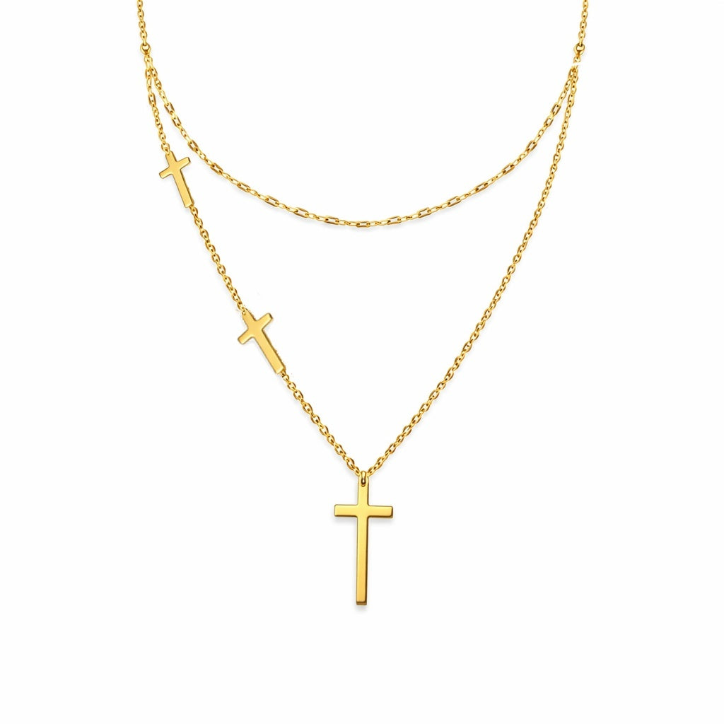 Colier ROXE auriu lant dublu cu cruciulite design elegant si modern