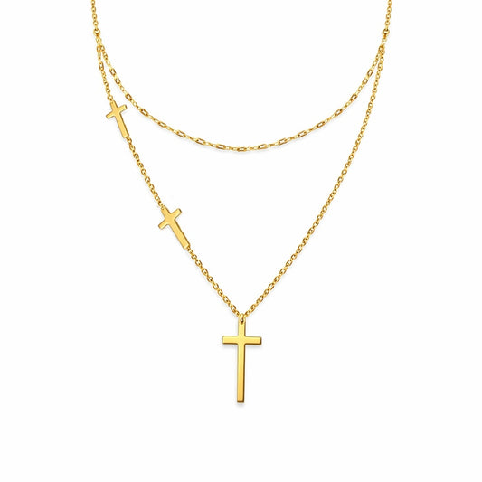Colier ROXE auriu lant dublu cu cruciulite design elegant si modern