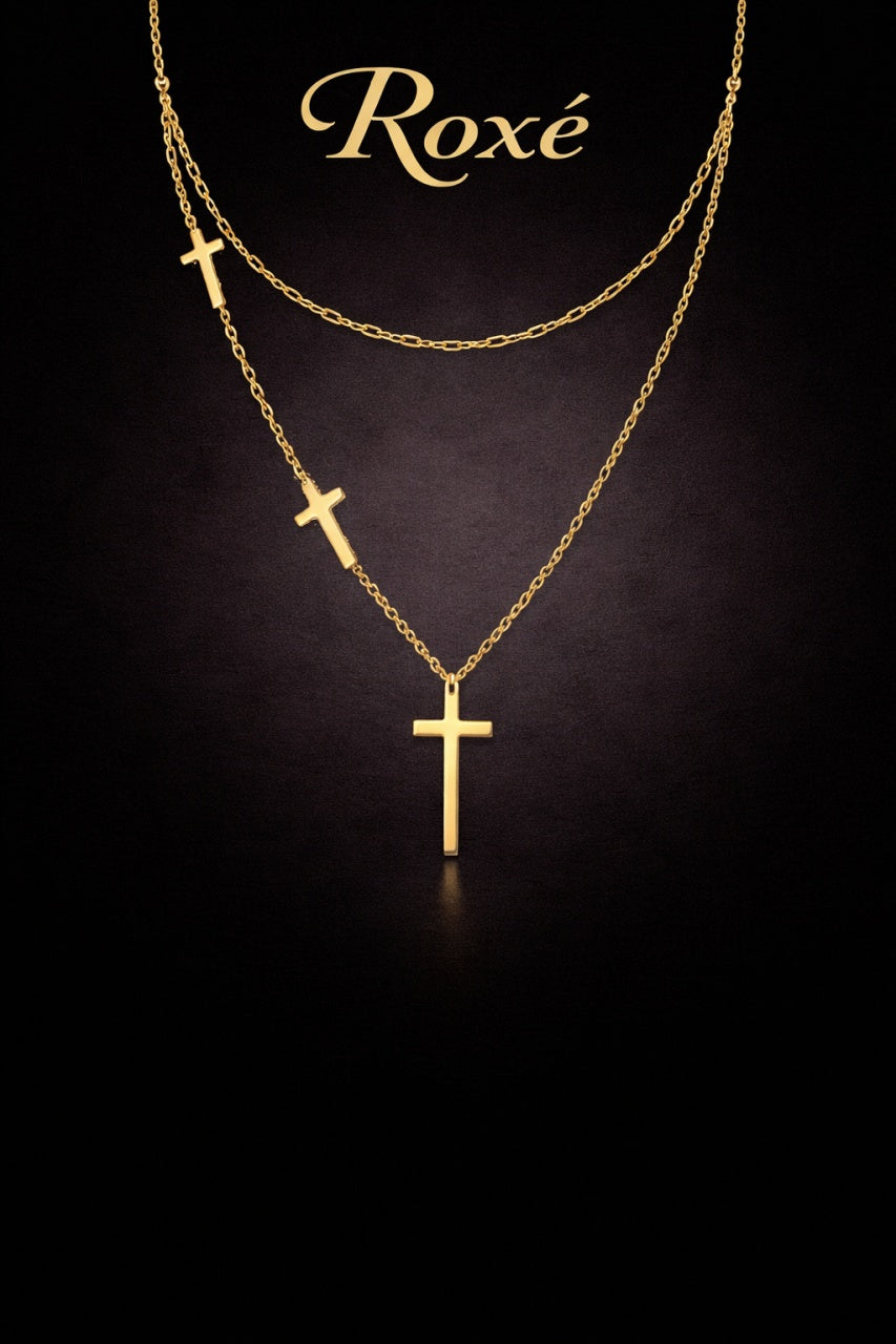 Colier ROXE auriu lant dublu cu cruciulite design elegant si modern