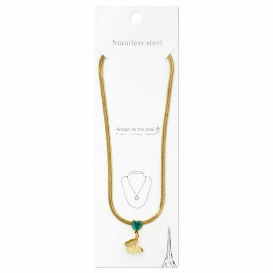 Colier Roxe cu pandantiv inimă verde și fluture auriu, 40 cm, reglabil – bijuterie elegantă