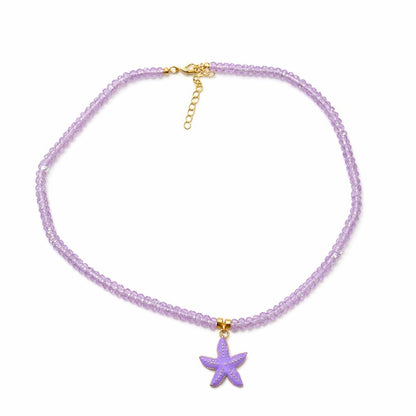 Colier Roxe cu pandantiv stea de mare mov, 40 cm, reglabil – bijuterie elegantă cu mărgele