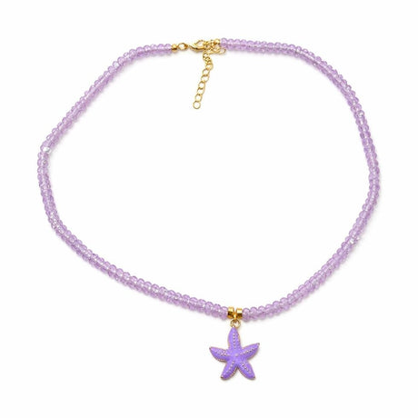 Colier Roxe cu pandantiv stea de mare mov, 40 cm, reglabil – bijuterie elegantă cu mărgele