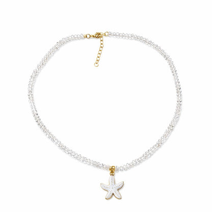 Colier Roxe de vara cu pietricele transparente si pandantiv stea de mare alba, reglabil 40 cm