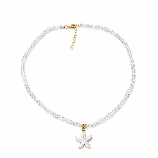 Colier Roxe de vara cu pietricele transparente si pandantiv stea de mare alba, reglabil 40 cm