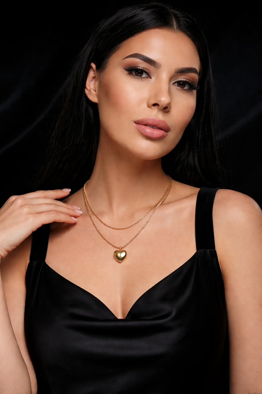Colier ROXE Double Layer Heart Gold – design dublu elegant cu pandantiv inimă, 45 cm