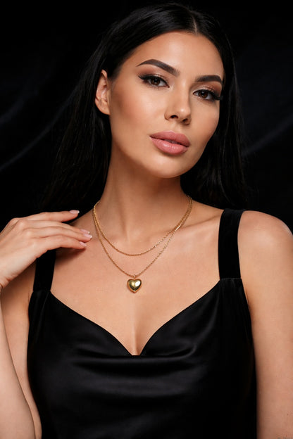 Colier ROXE Double Layer Heart Gold – design dublu elegant cu pandantiv inimă, 45 cm