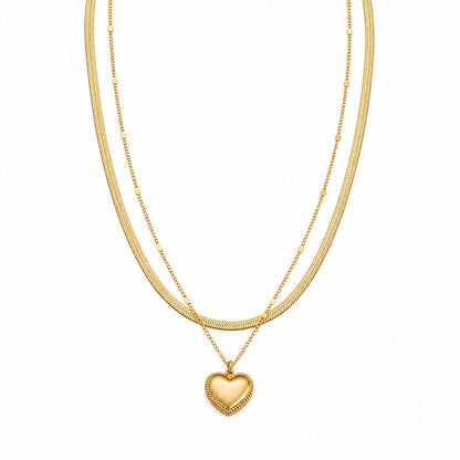 Colier ROXE Double Layer Heart Gold – design dublu elegant cu pandantiv inimă, 45 cm