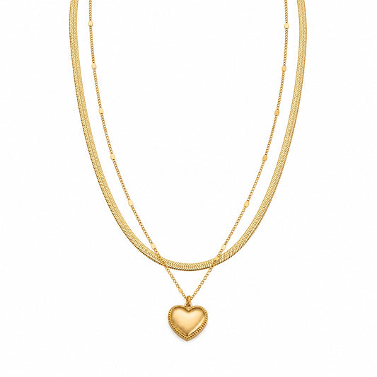 Colier ROXE Double Layer Heart Gold – design dublu elegant cu pandantiv inimă, 45 cm